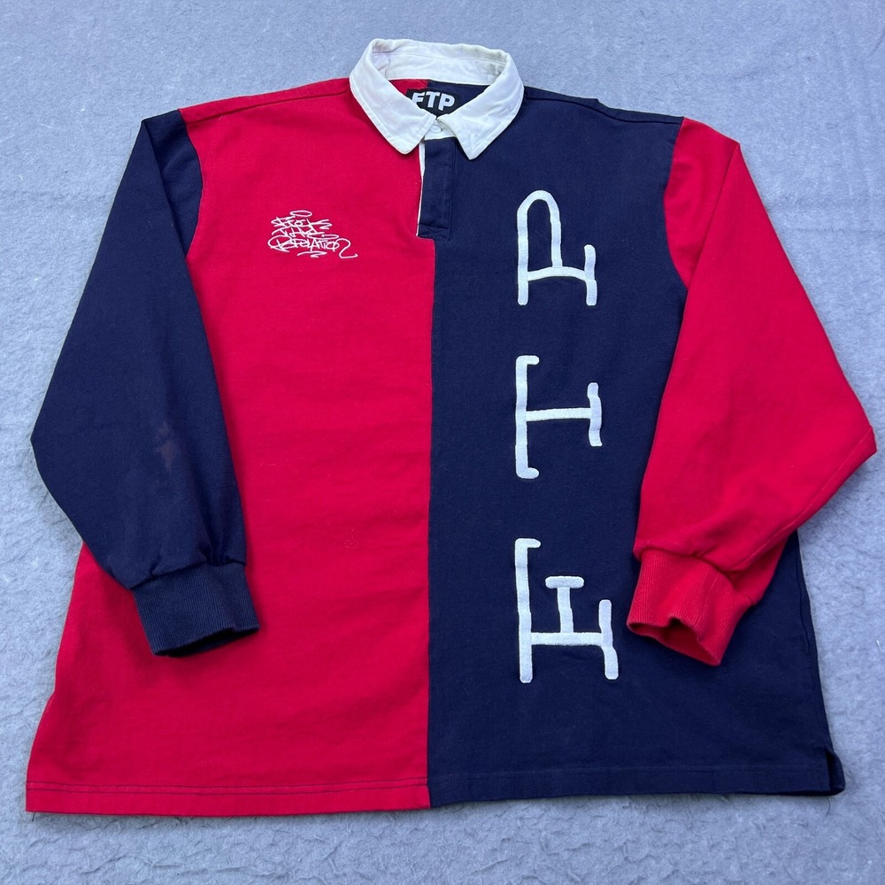 FTP Rugby Shirt‎ Men's XL Navy/Red Colorblock Long Sleeve Population Polo